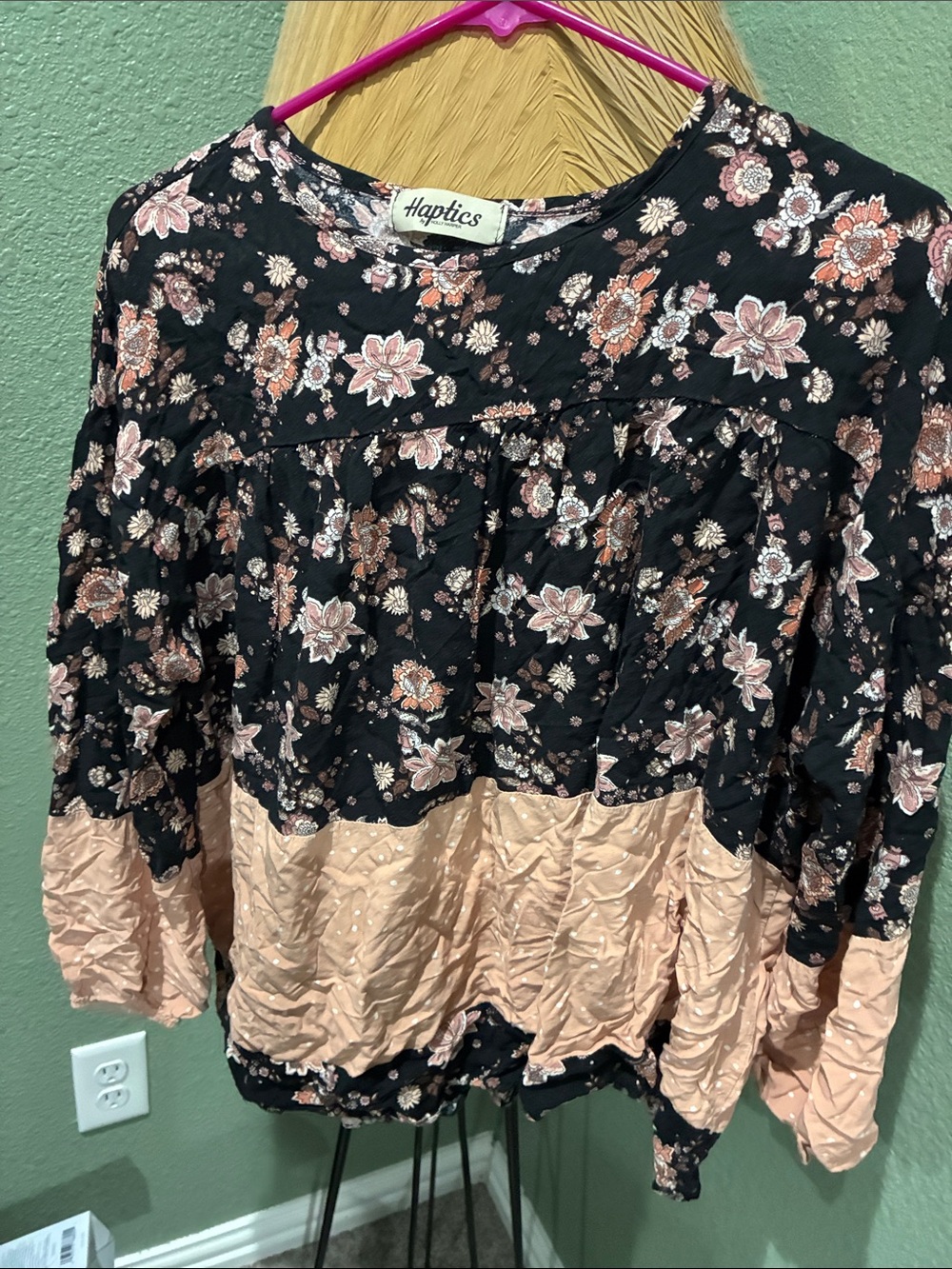 Haptics Black Floral Blush Tiered Peasant Blouse